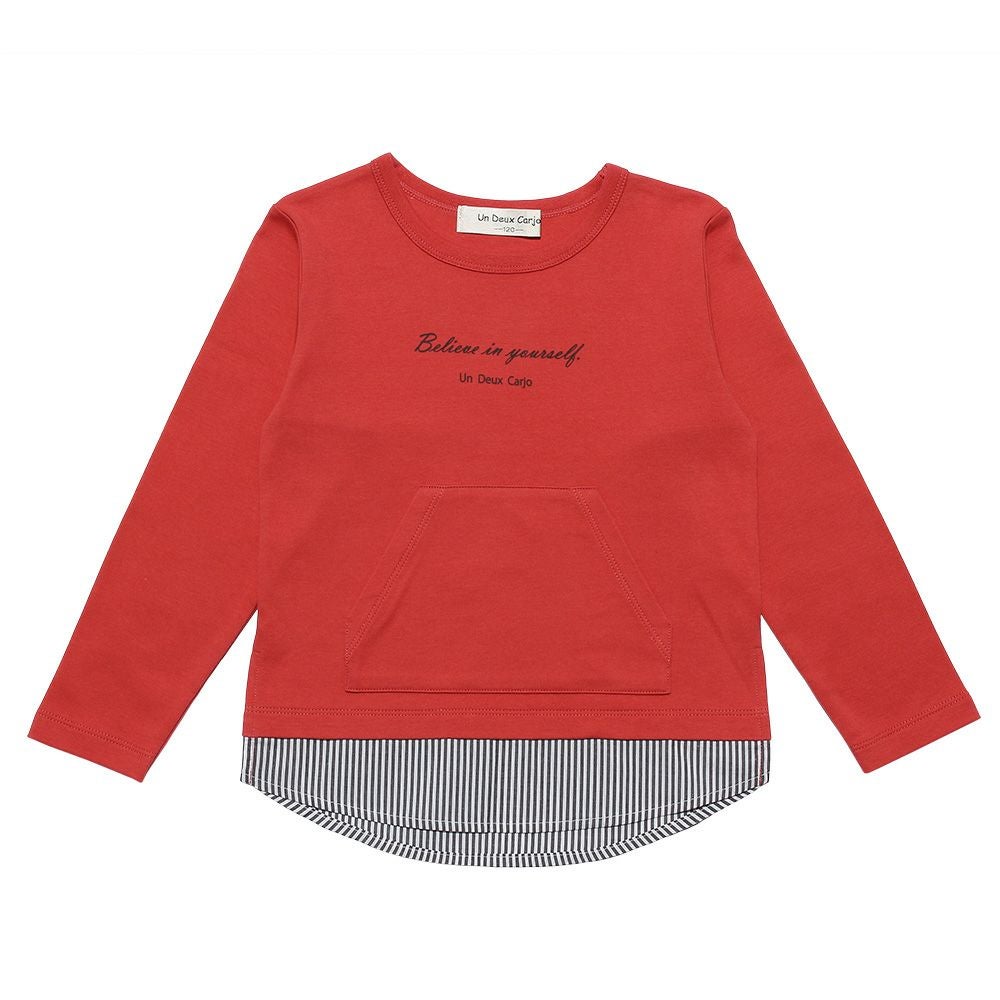 子供服 男の子 Tシャツ　レイヤード風　ポケット　文字入り　バックプリント　本体綿１００％ オレンジ(07) 正面