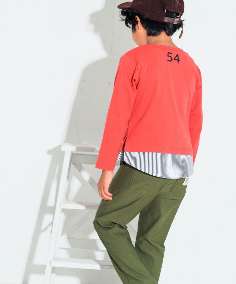 子供服 男の子 Tシャツ　レイヤード風　ポケット　文字入り　バックプリント　本体綿１００％ オレンジ(07) モデル画像3