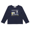ベビー服 男の子 綿100％ワッペン付き乗り物プリントTシャツ ネイビー(06) 正面