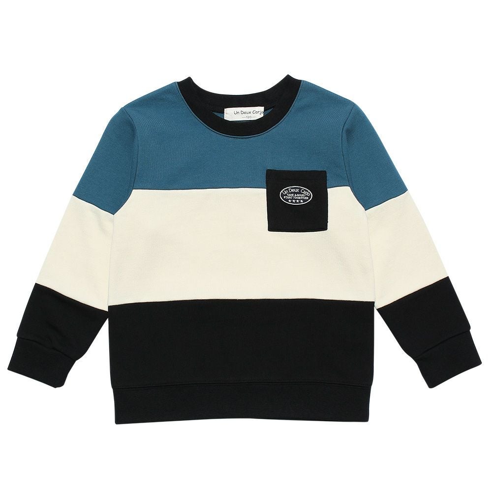 子供服 男の子 ポケット＆ロゴ付き三色切り替えトレーナー ブラック(00) 正面