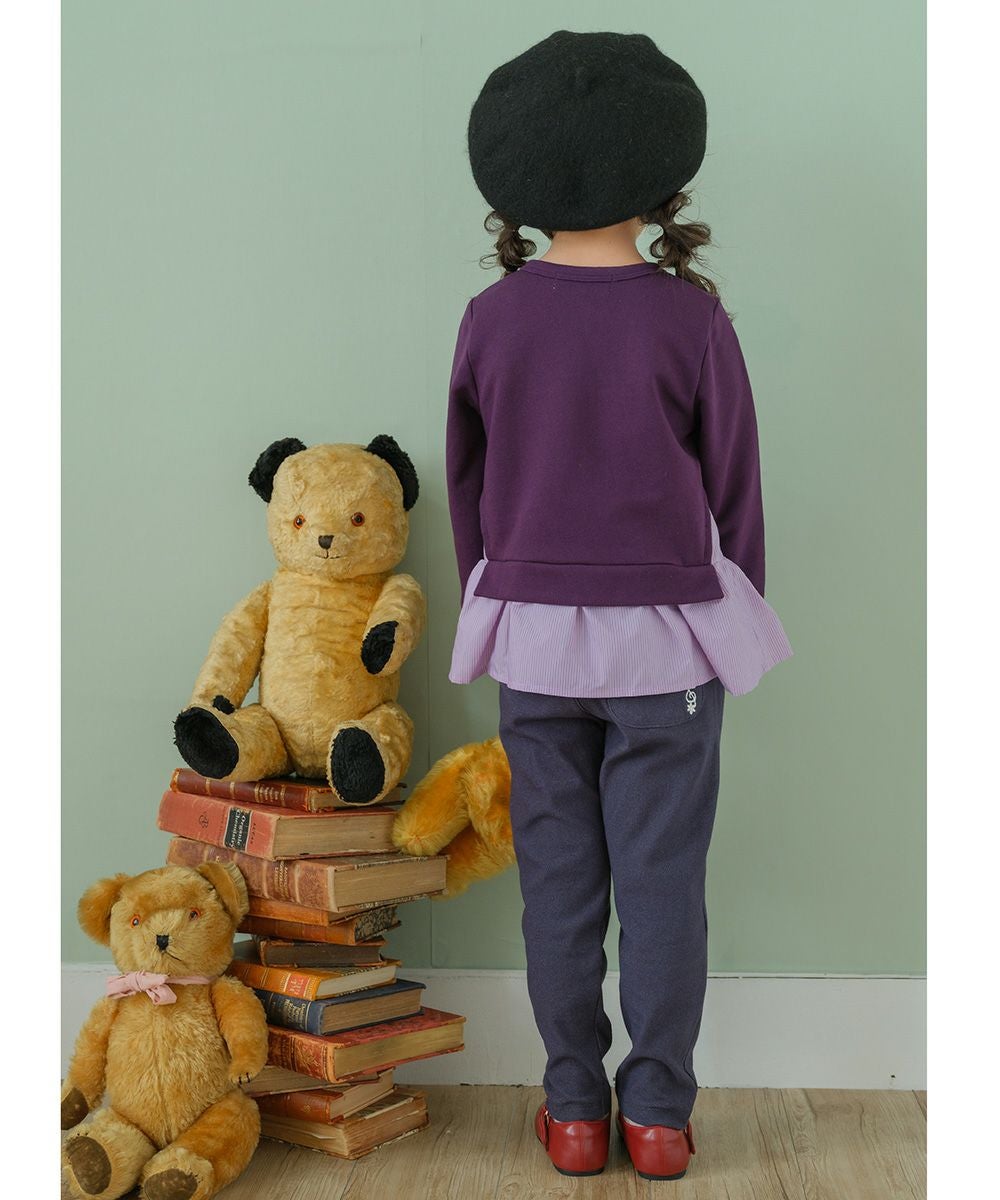 ベビー服 女の子 デニムニット音符刺繍ロングパンツ ネイビー(06) モデル画像3