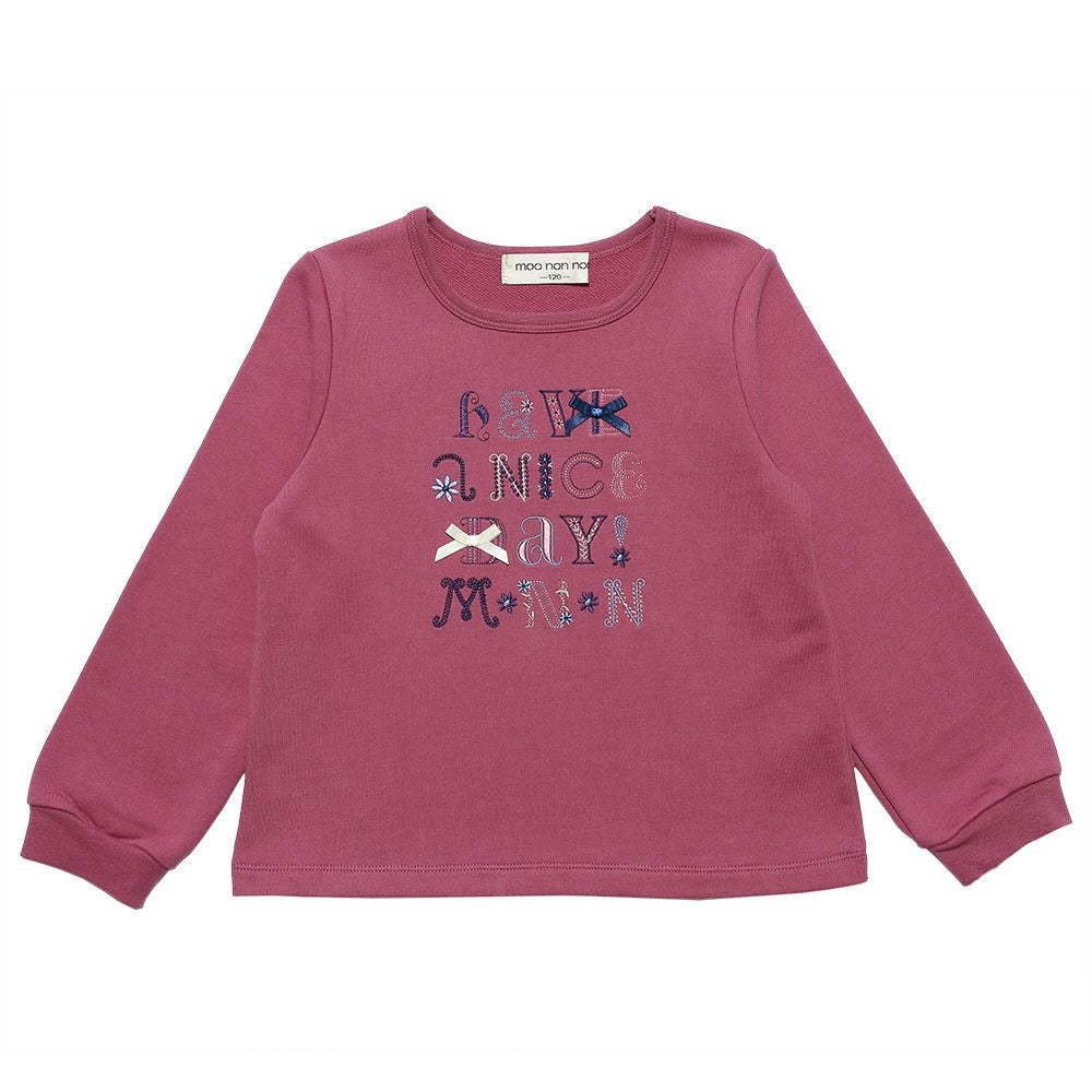 子供服 女の子 ロゴ刺繍リボン裏毛トレーナー ピンク(02) 正面