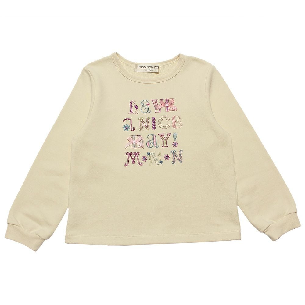 子供服 女の子 ロゴ刺繍リボン裏毛トレーナー アイボリー(12) 正面