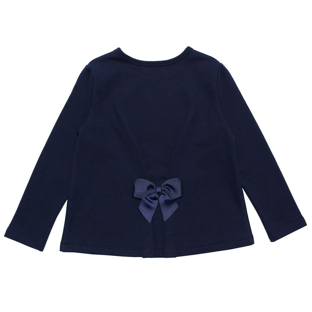 子供服 女の子 ピアノロゴプリントバックリボンつき裏毛トレーナー ネイビー(06) 背面