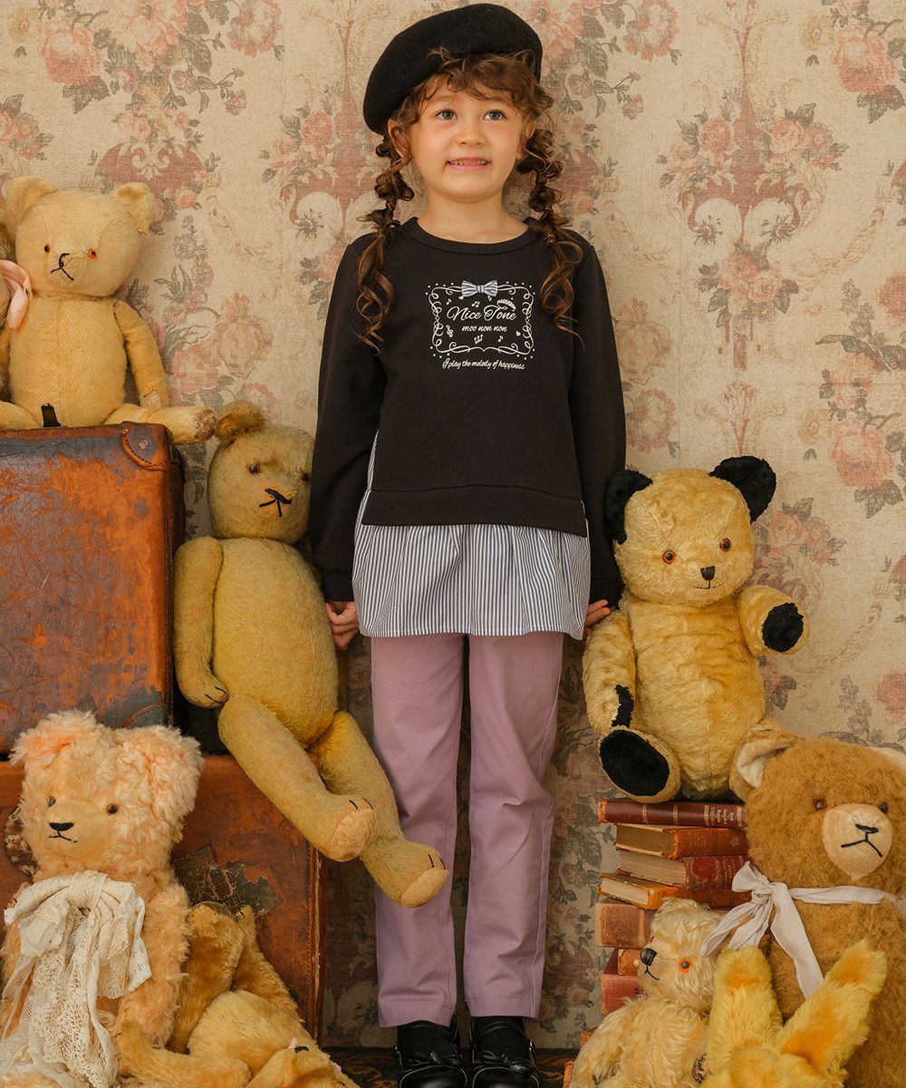 子供服 女の子 ストレッチリボンポケットフルレングスロングパンツ パープル(91) モデル画像全身