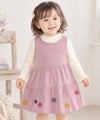 ベビー服 女の子 花アップリケ音符刺繍Aラインワンピース ピンク(02) モデル画像アップ