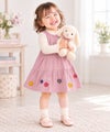 ベビー服 女の子 花アップリケ音符刺繍Aラインワンピース ピンク(02) モデル画像1