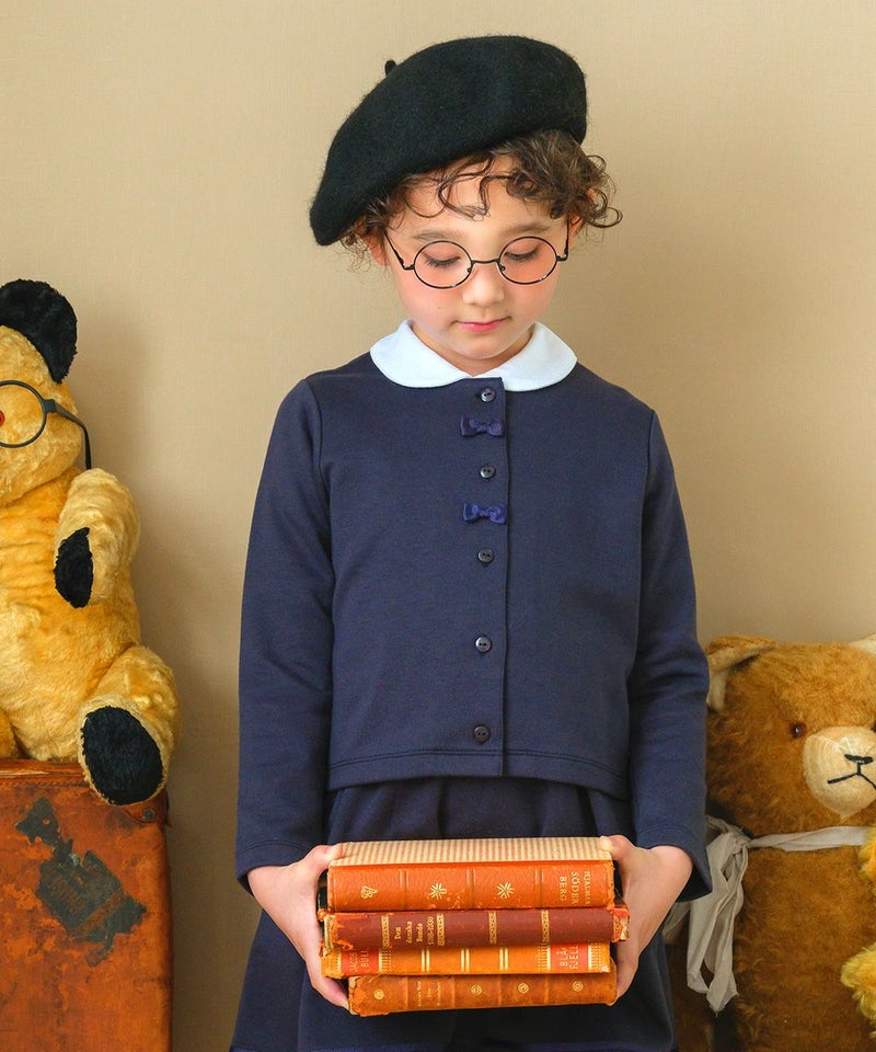 綿100％ライン＆リボン付きカーディガン