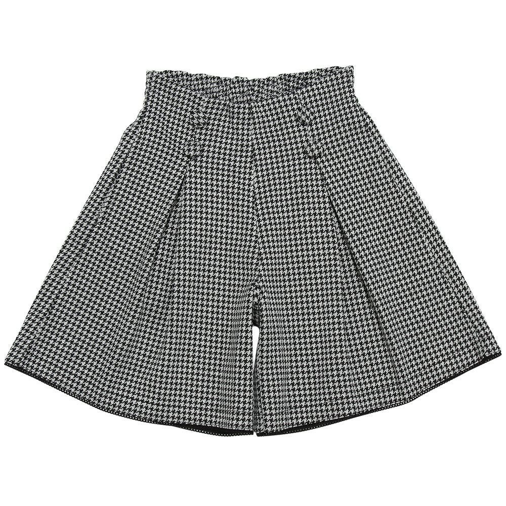 千鳥柄 飾り ボタン ウエストゴム タック キュロットパンツ