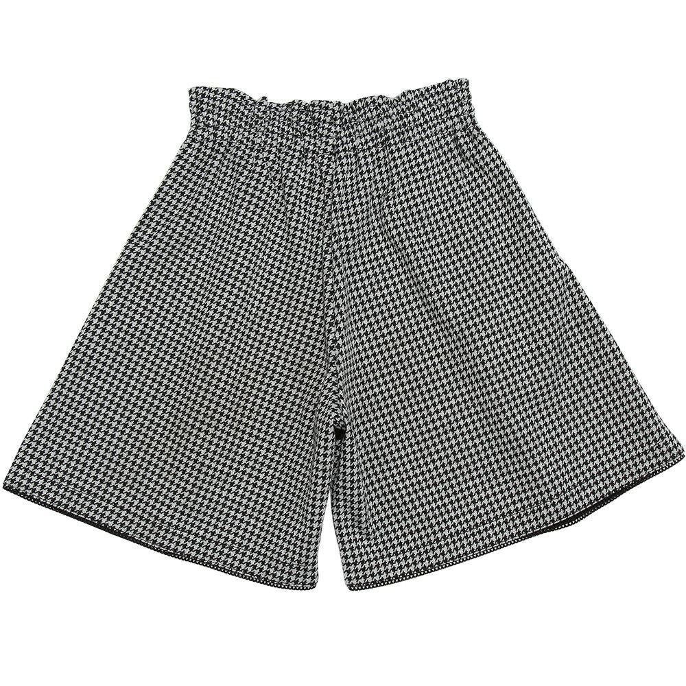 千鳥柄 飾り ボタン ウエストゴム タック キュロットパンツ