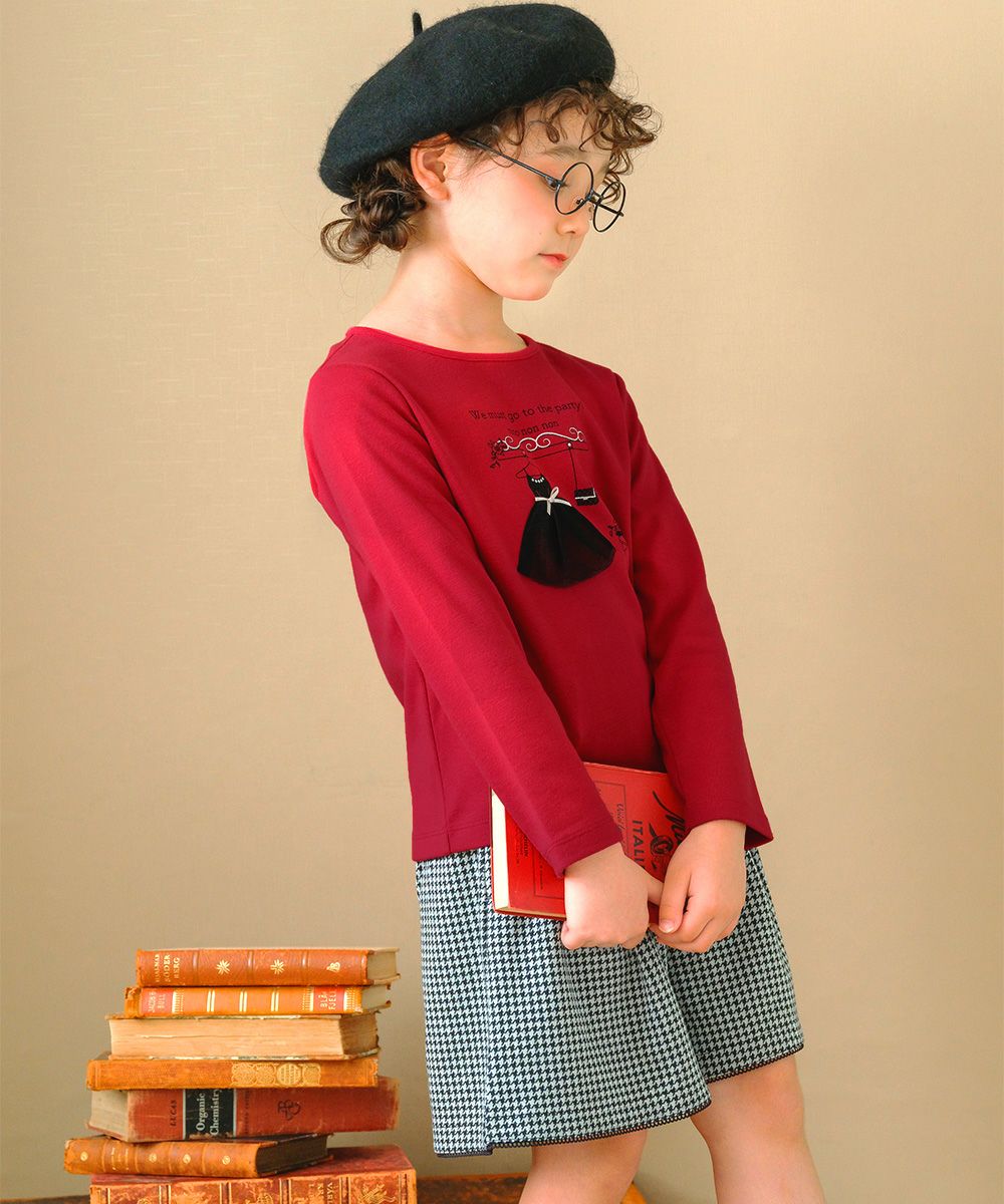 千鳥柄 飾り ボタン ウエストゴム タック キュロットパンツ