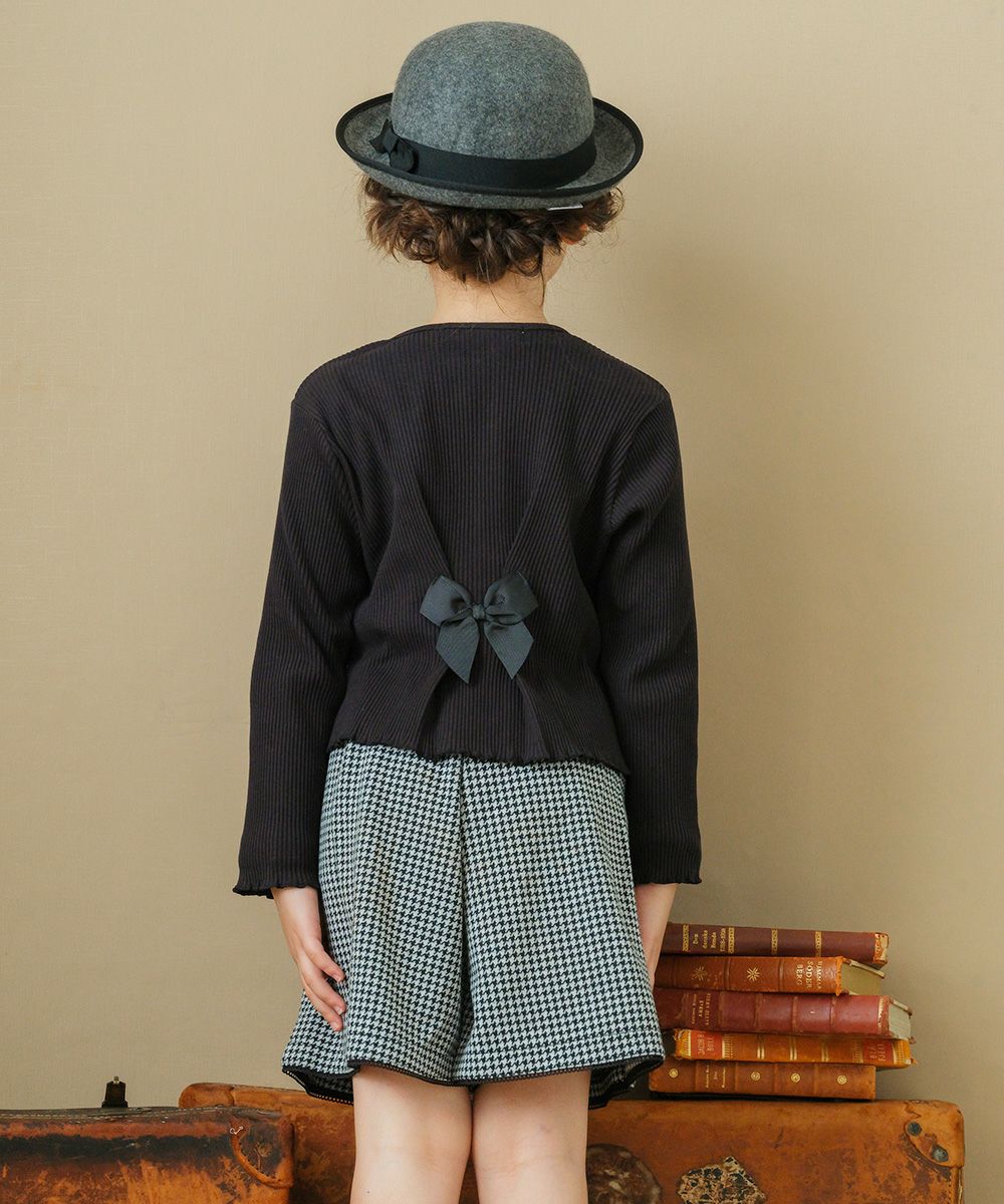 千鳥柄 飾り ボタン ウエストゴム タック キュロットパンツ