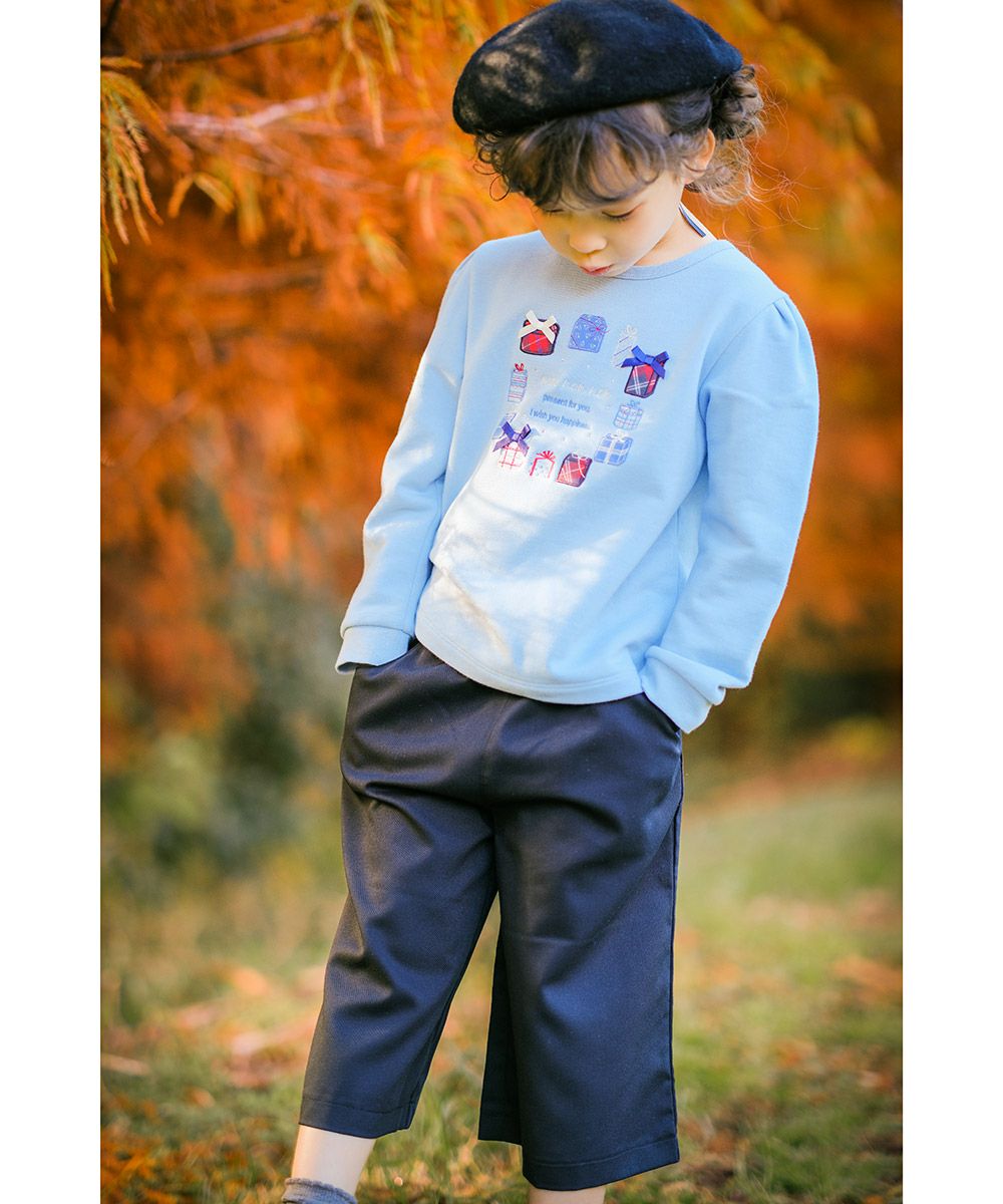 子供服 女の子 シンプル　ポケット付き　七分丈　ワイドパンツ ブラック(00) モデル画像