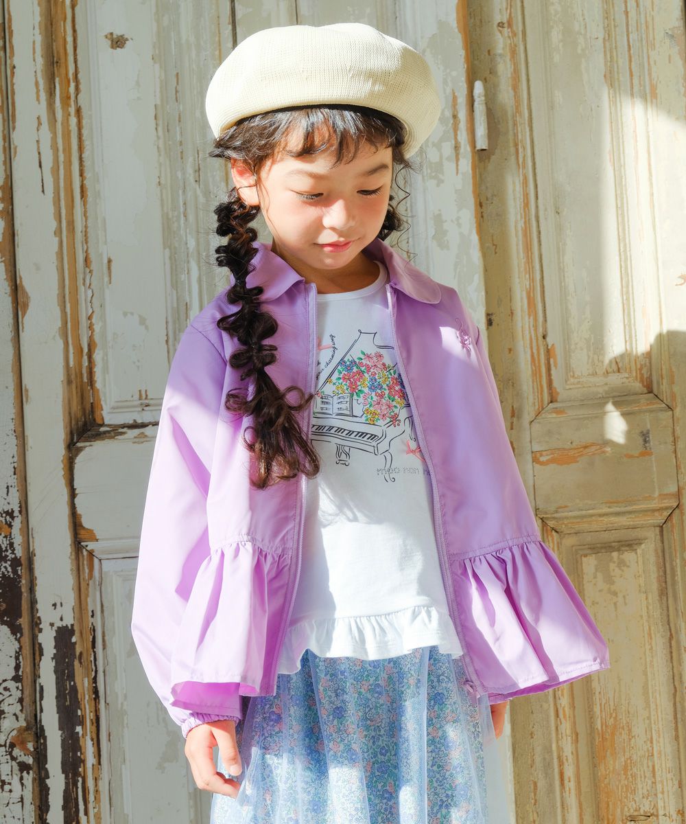 子供服 女の子 アウター フリル 裏地 メッシュ ブルゾン パープル(91) モデル画像
