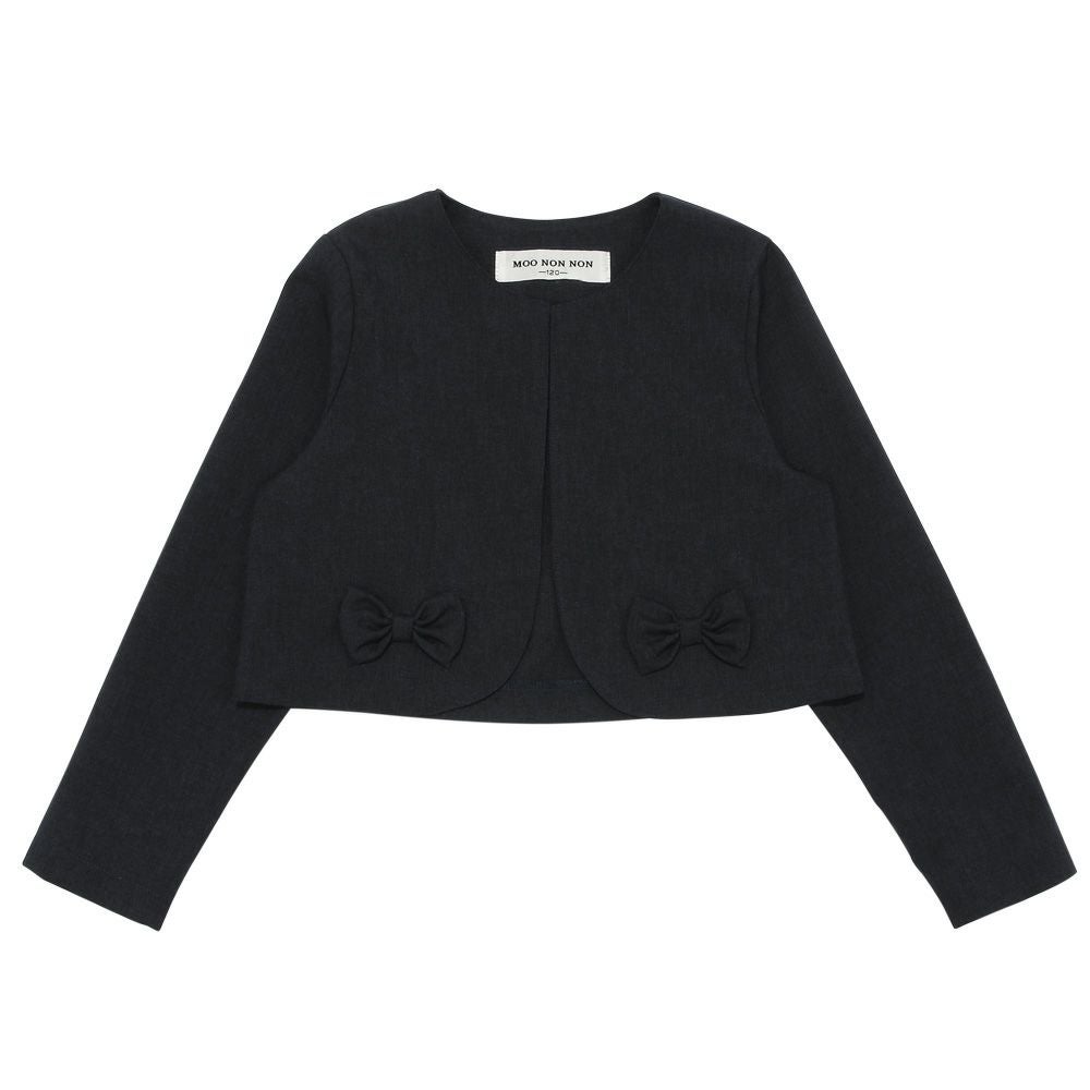 子供服 女の子 結婚式 発表会 リボン付きボレロ ネイビー(06) 正面