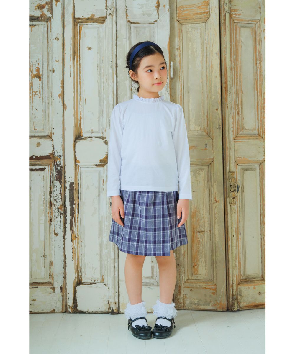 子供服 女の子 結婚式 発表会 綿100％ 後ろボタン シフォン フリル ハイネック ホワイト(01) モデル画像1