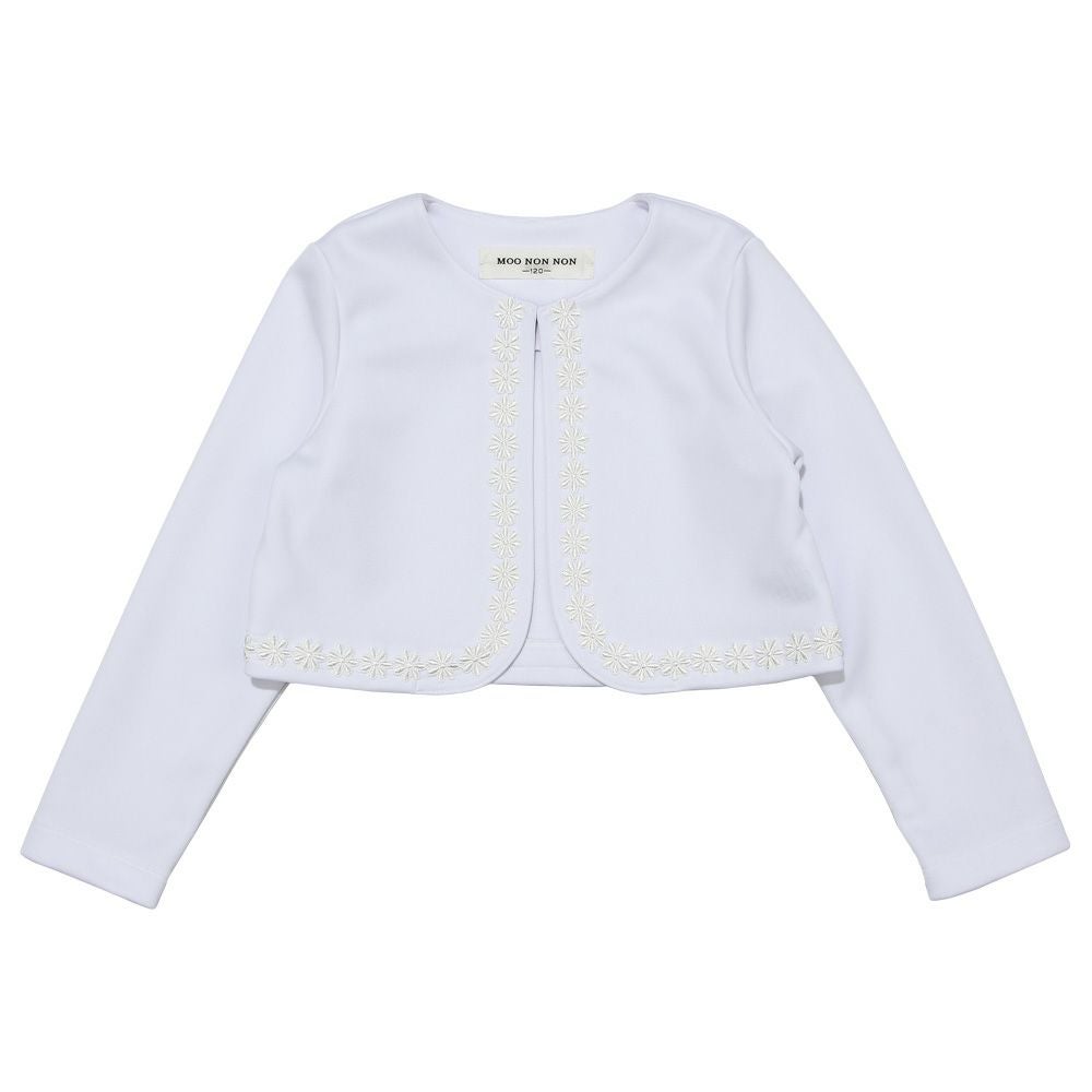 子供服 女の子 結婚式 セレモニー 七五三 お花 レース付きボレロ ホワイト(01) 正面