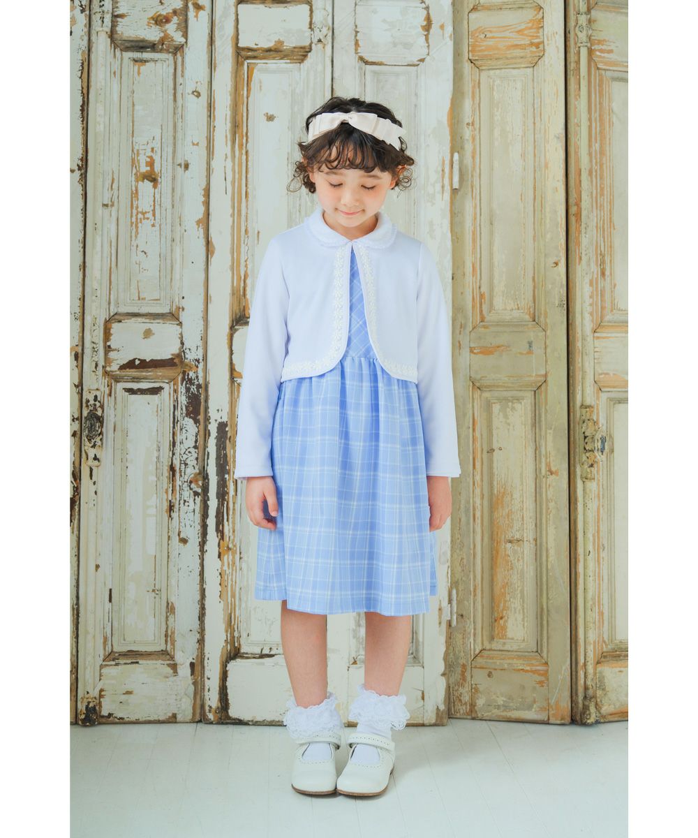 子供服 女の子 結婚式 セレモニー 七五三 お花 レース付きボレロ ホワイト(01) モデル画像1