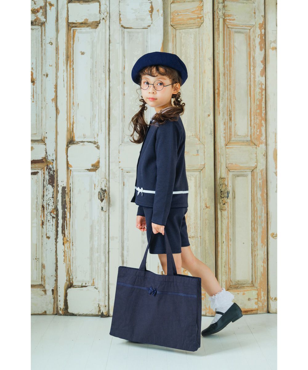 リボン付きネイビー長袖カーディガン リボン ダブルニット カーディガン｜ベビー・子供服 moononnon むー
