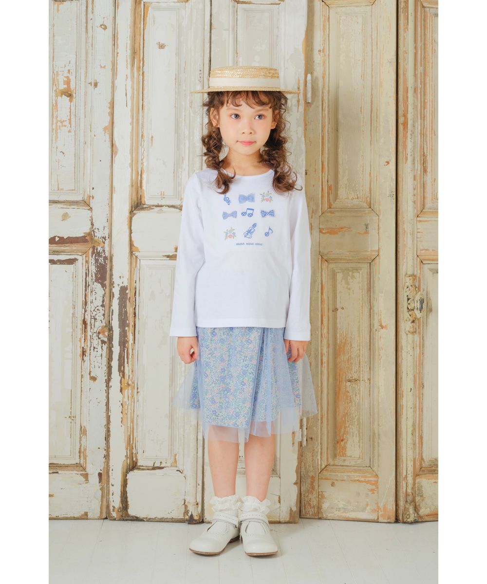 ベビー服 女の子 綿100％ コットン ロゴ お花 音符 刺繍 リボンつき ロンT オフホワイト(11) モデル画像3