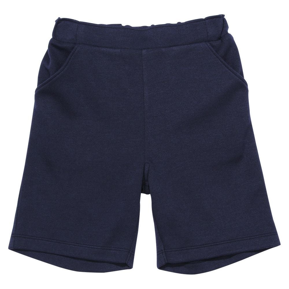 ベビー服 女の子 ダブルニット 無地 ポケット ゴム 半ズボン キッズ 楽ちん 通学 ネイビー(06) 正面
