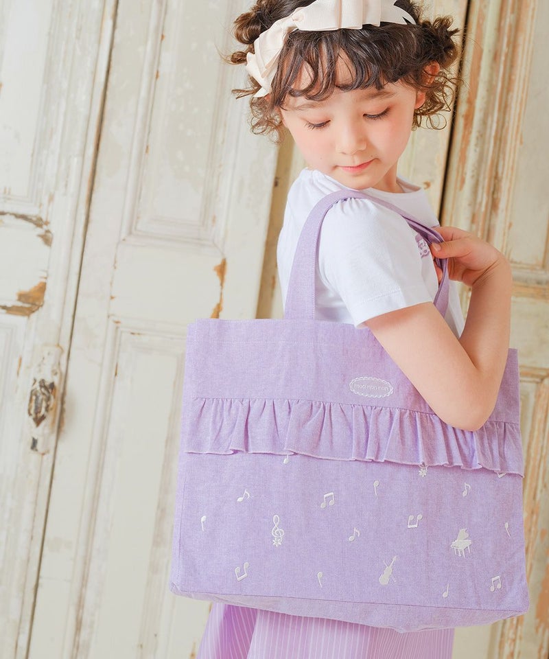 子供服 女の子 ロゴ ダンガリー 音符 レッスンバッグ トートバッグ