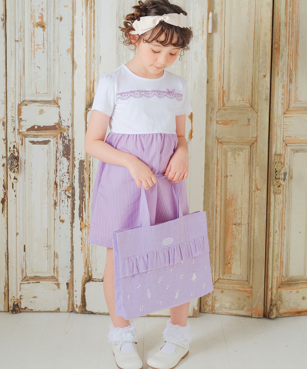 子供服 女の子 ロゴ ダンガリー 音符 レッスンバッグ トートバッグ パープル(91) モデル画像1