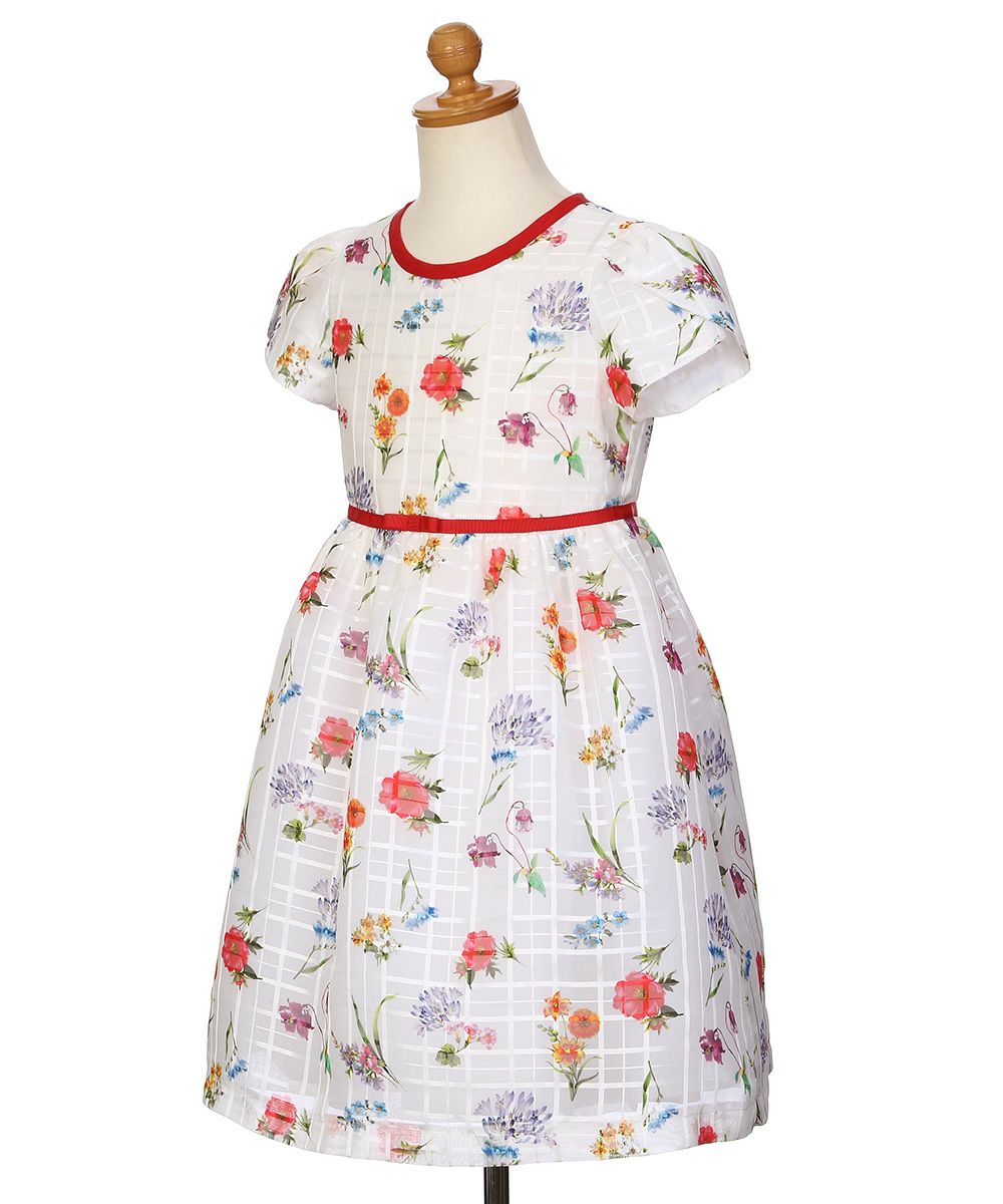 子供服 女の子 花柄 リボン ワンピース オフホワイト(11) トルソー斜め