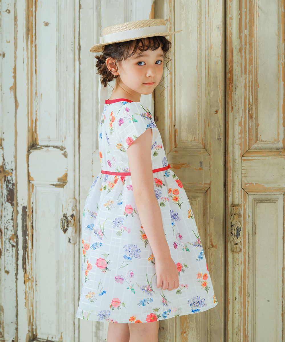 子供服 女の子 花柄 リボン ワンピース オフホワイト(11) モデル画像1