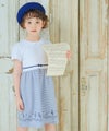 ベビー服 女の子 襟付き 音符 プリント リボン ドッキングワンピース ネイビー(06) モデル画像アップ