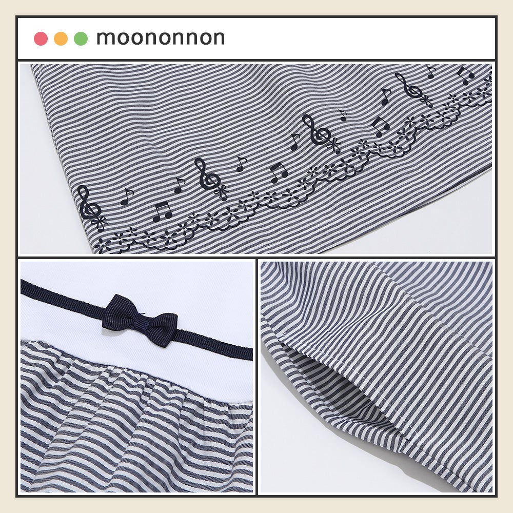 ベビー服 女の子 襟付き 音符 プリント リボン ドッキングワンピース