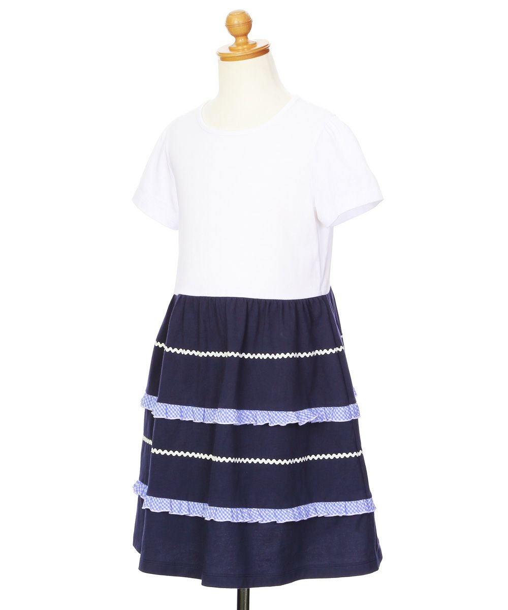 ベビー服 女の子 綿100％ フリル付き ギャザー ワンピース オフホワイト(11) トルソー斜め