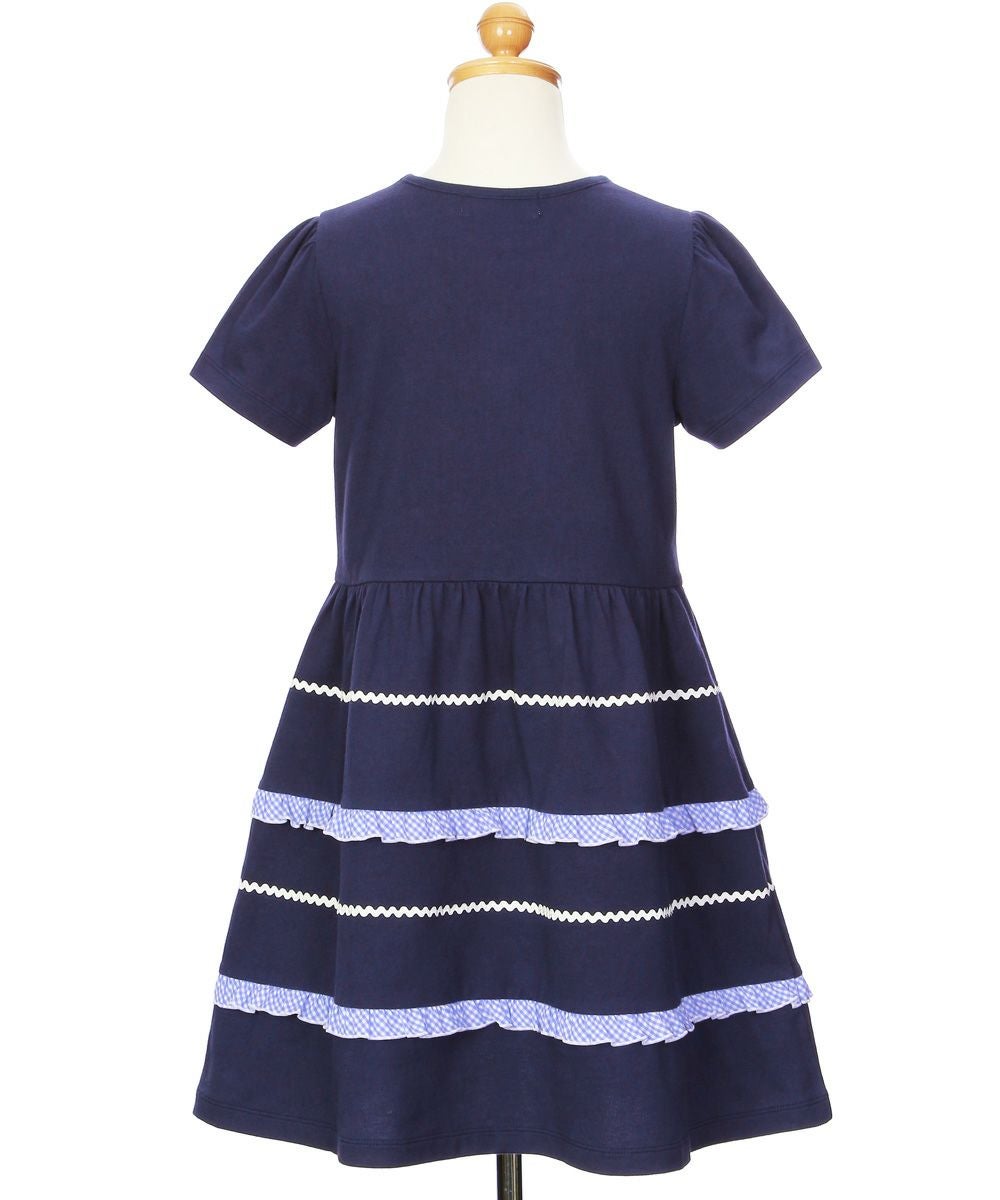 ベビー服 女の子 綿100％ フリル付き ギャザー ワンピース ネイビー(06) トルソー背面