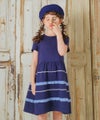 ベビー服 女の子 綿100％ フリル付き ギャザー ワンピース ネイビー(06) モデル画像2