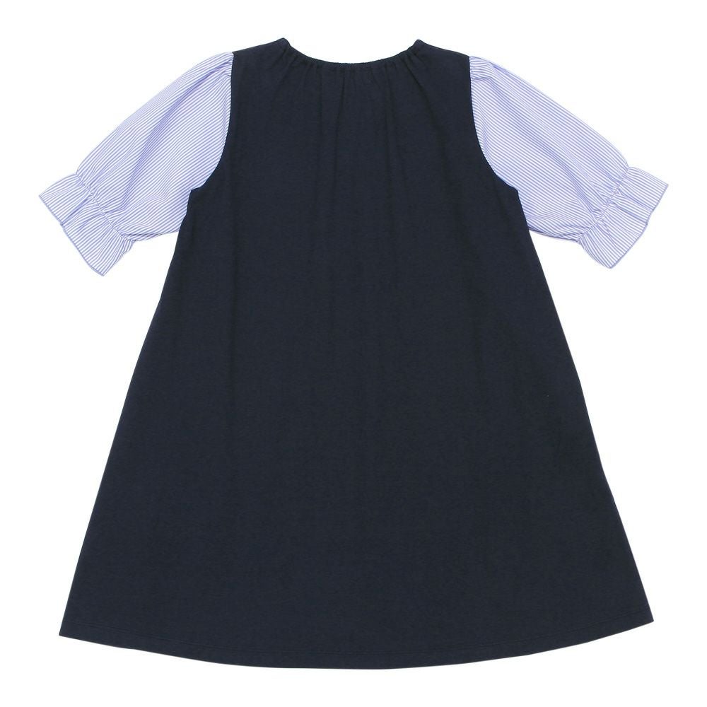 子供服 女の子 音符 刺?入り カットソー かぶり ワンピース ネイビー(06) 背面
