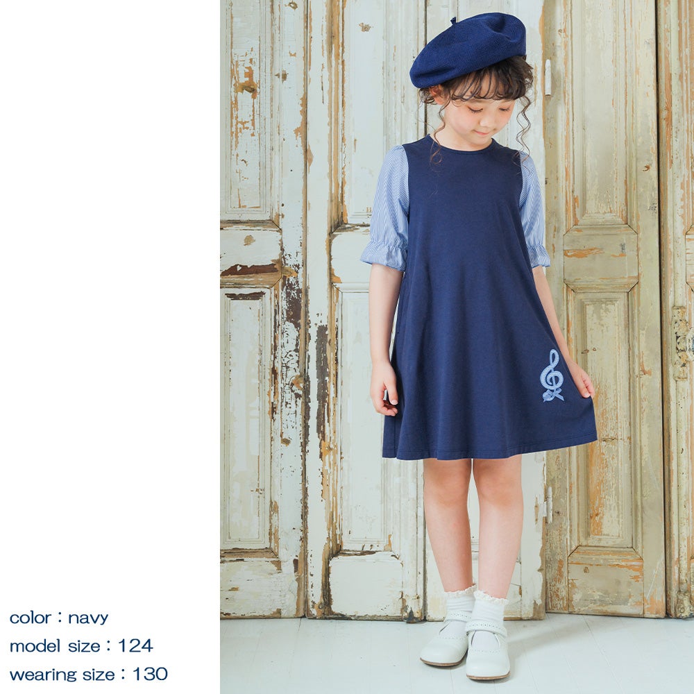子供服 女の子 音符 刺繍入り カットソー かぶり ワンピース