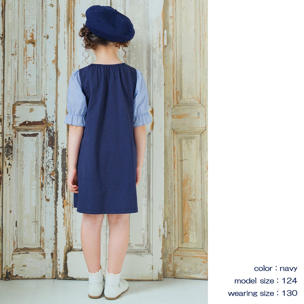 子供服 女の子 音符 刺繍入り カットソー かぶり ワンピース