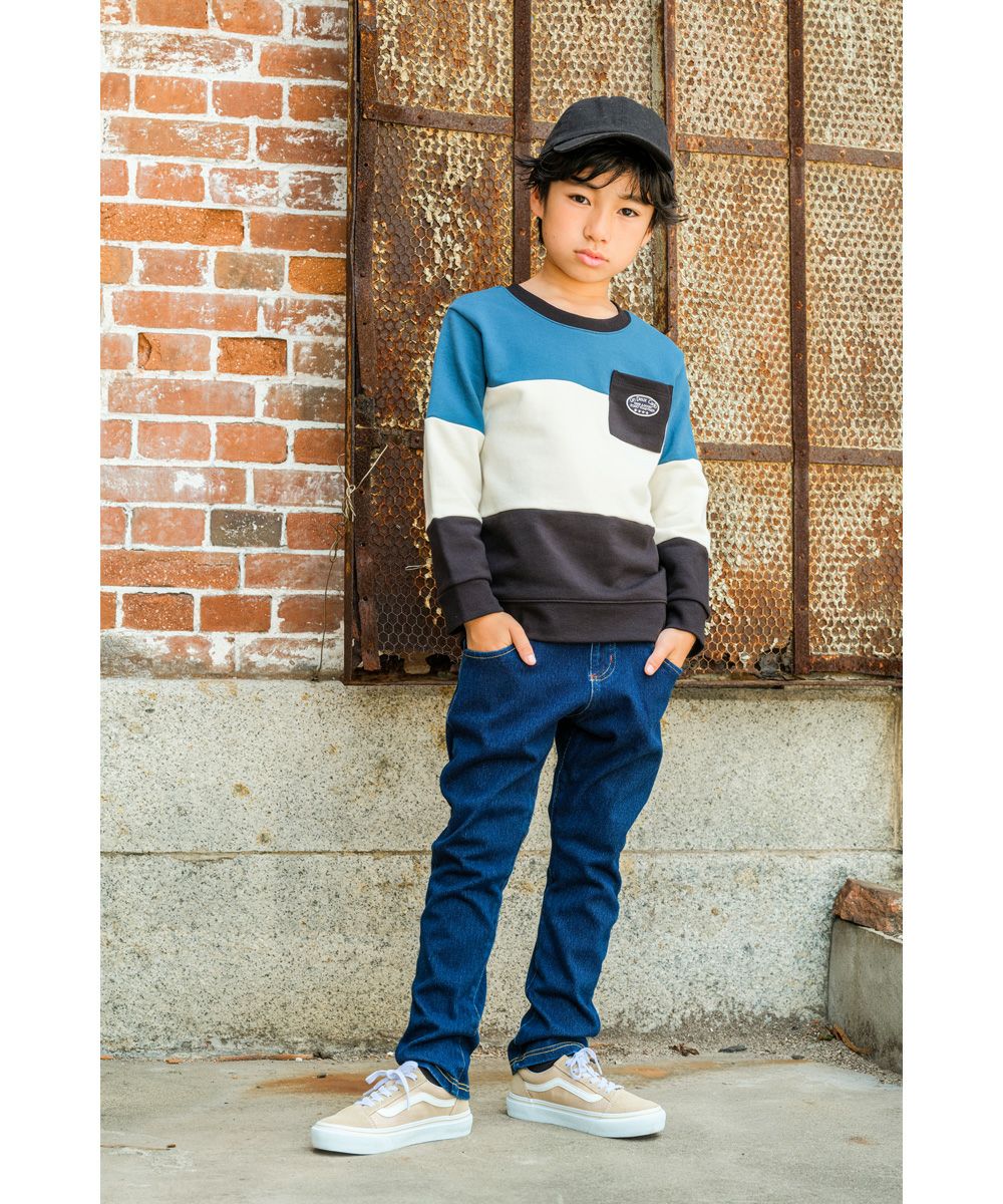 ベビー服 男の子 男女兼用ウォッシュ加工デニムニットフルレングスパンツ ネイビー(06) モデル画像1