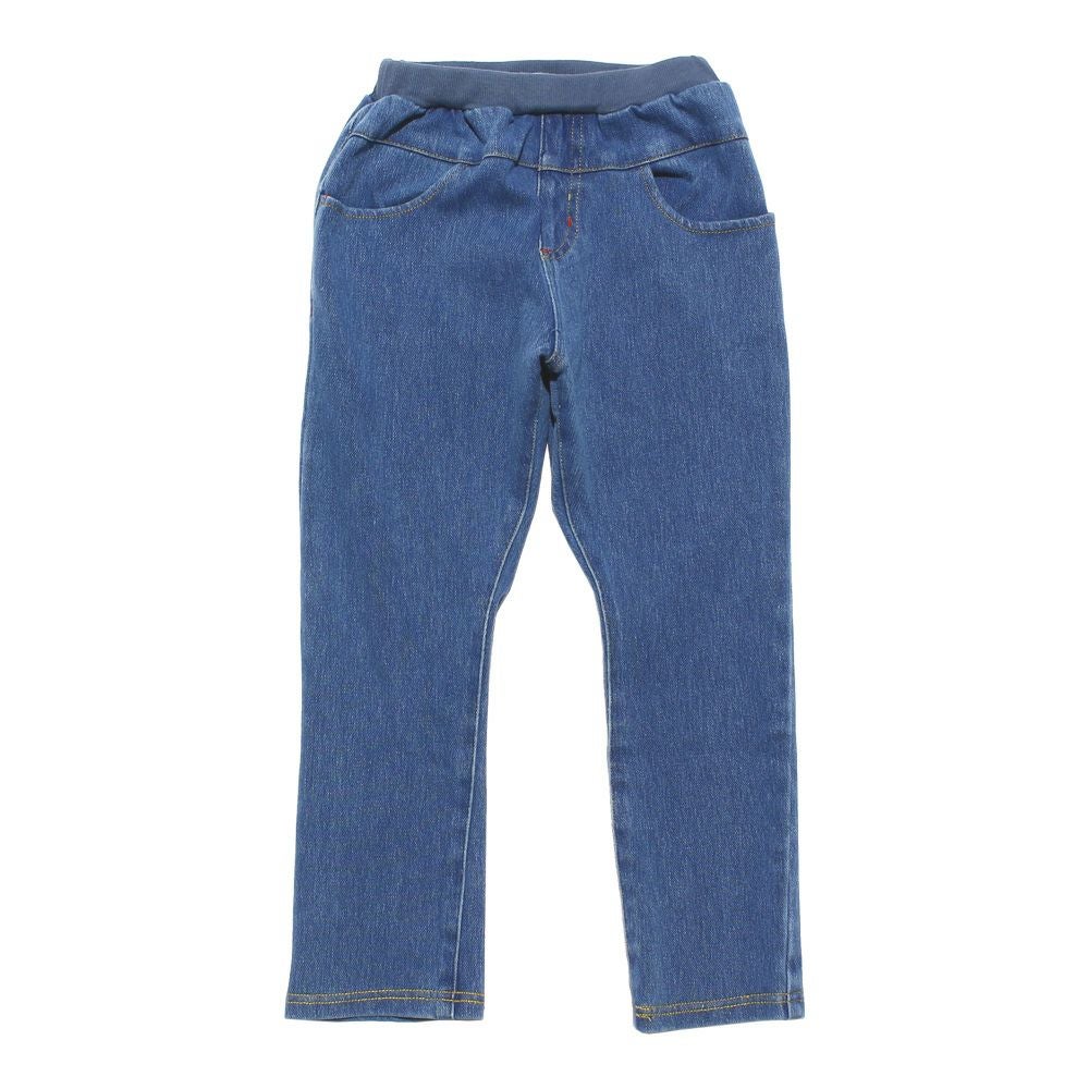 ベビー服 男の子 男女兼用ウォッシュ加工デニムニットフルレングスパンツ ブルー(61) 正面