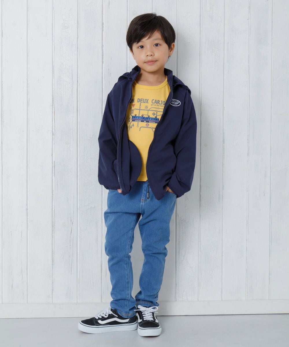 ベビー服 男の子 男女兼用ウォッシュ加工デニムニットフルレングスパンツ ブルー(61) モデル画像アップ