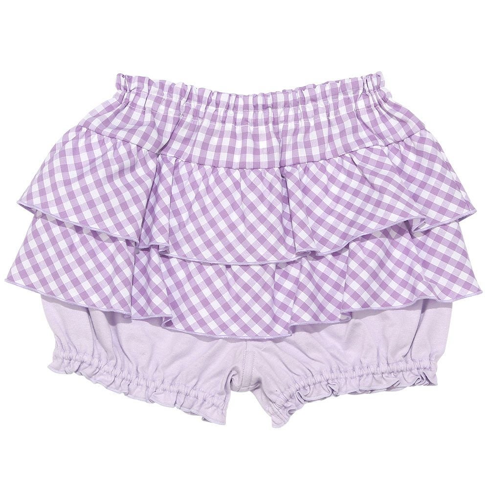 子供服 女の子 ギンガムチェック柄 フリル ブルマ パンツ パープル(91) 正面