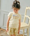 ベビー服 女の子 綿100％ チューリップ袖 刺繍 ロゴ 花 アイスクリーム Tシャツ イエロー(04)