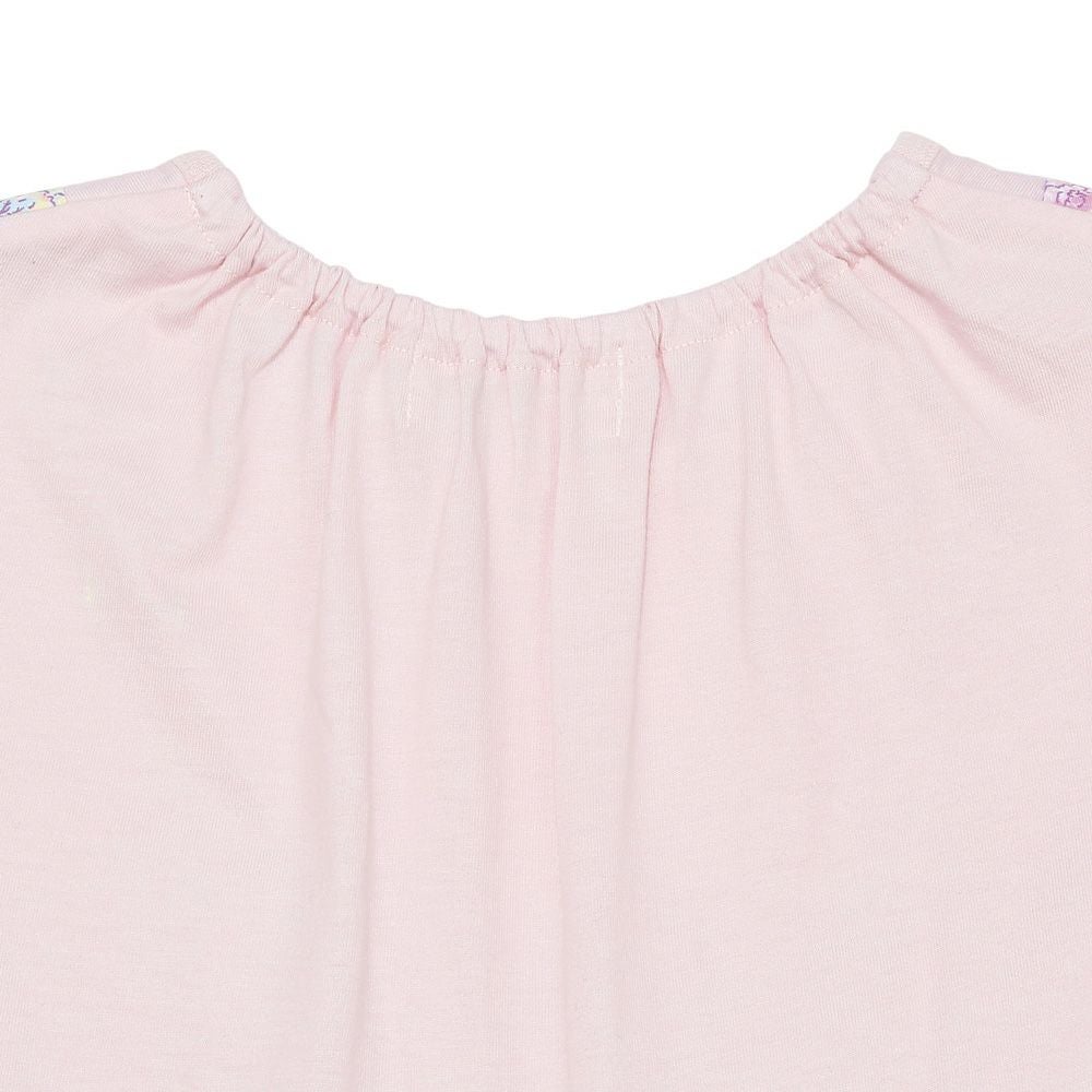 ベビー服 女の子 綿100％ オリジナル 花柄 プリント リボン 重ね着風 Aライン Tシャツ ピンク(02) デザインポイント2