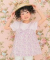 ベビー服 女の子 綿100％ オリジナル 花柄 プリント リボン 重ね着風 Aライン Tシャツ ピンク(02) モデル画像アップ