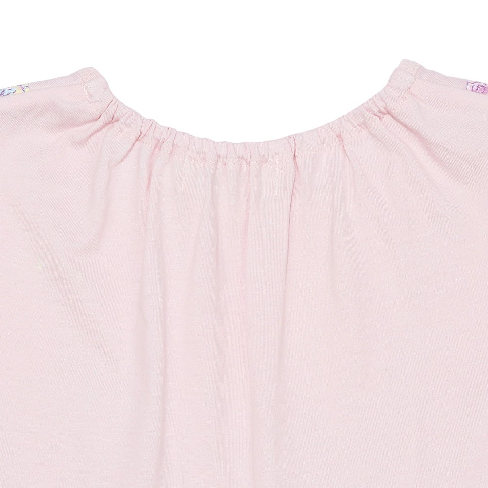 ベビー服 女の子 綿100％ オリジナル 花柄 プリント リボン 重ね着風 Aライン Tシャツ
