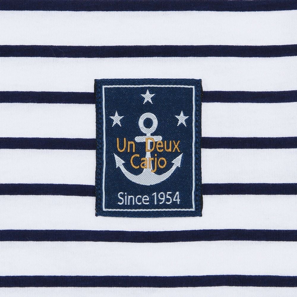 ベビー服 男の子 綿100％ ボーダー ワッペン カットソー カジュアル Tシャツ イエロー(04) デザインポイント1