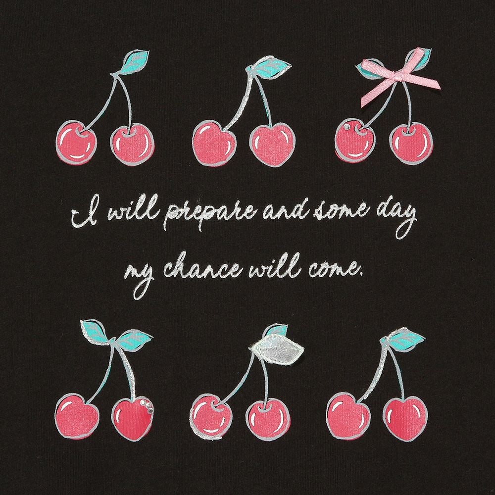 子供服 女の子 綿100％ リボン さくらんぼ ロゴ プリント Tシャツ ブラック(00) デザインポイント1