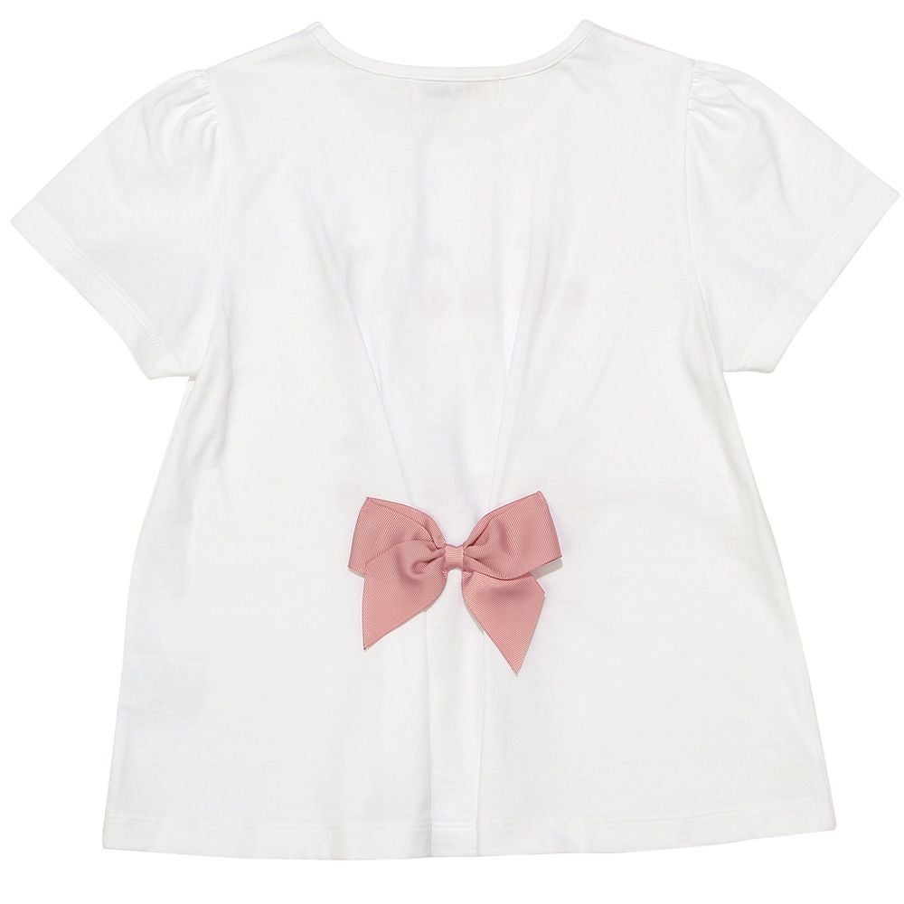 子供服 女の子 綿100％ リボン さくらんぼ ロゴ プリント Tシャツ オフホワイト(11) 背面