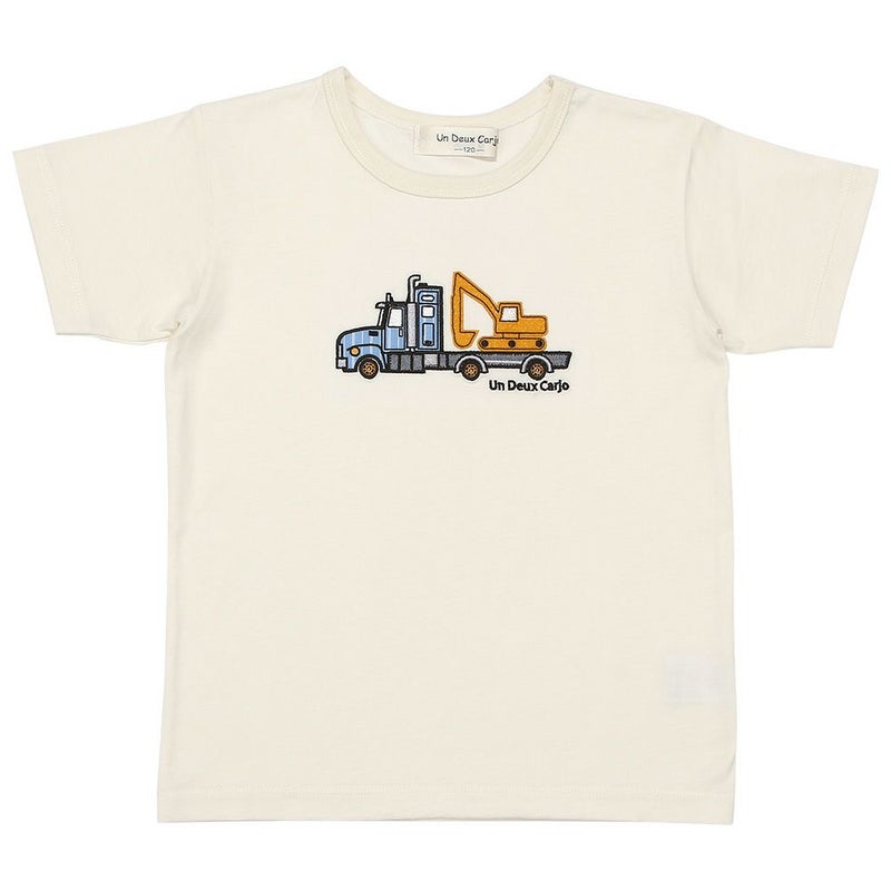 【男の子】安くて高見え！「プチプラ子供服」綿100％ 乗り物 働く車 ショベルカー刺繍 Tシャツ