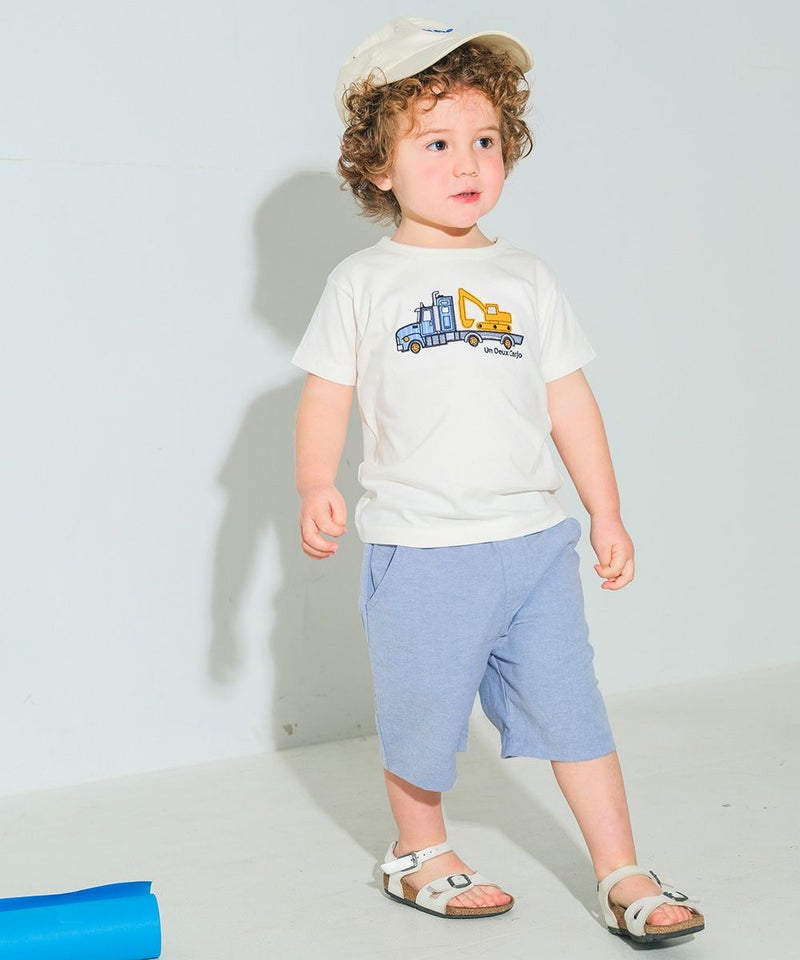 【男の子】安くて高見え！「プチプラ子供服」綿100％ 乗り物 働く車 ショベルカー刺繍 Tシャツ